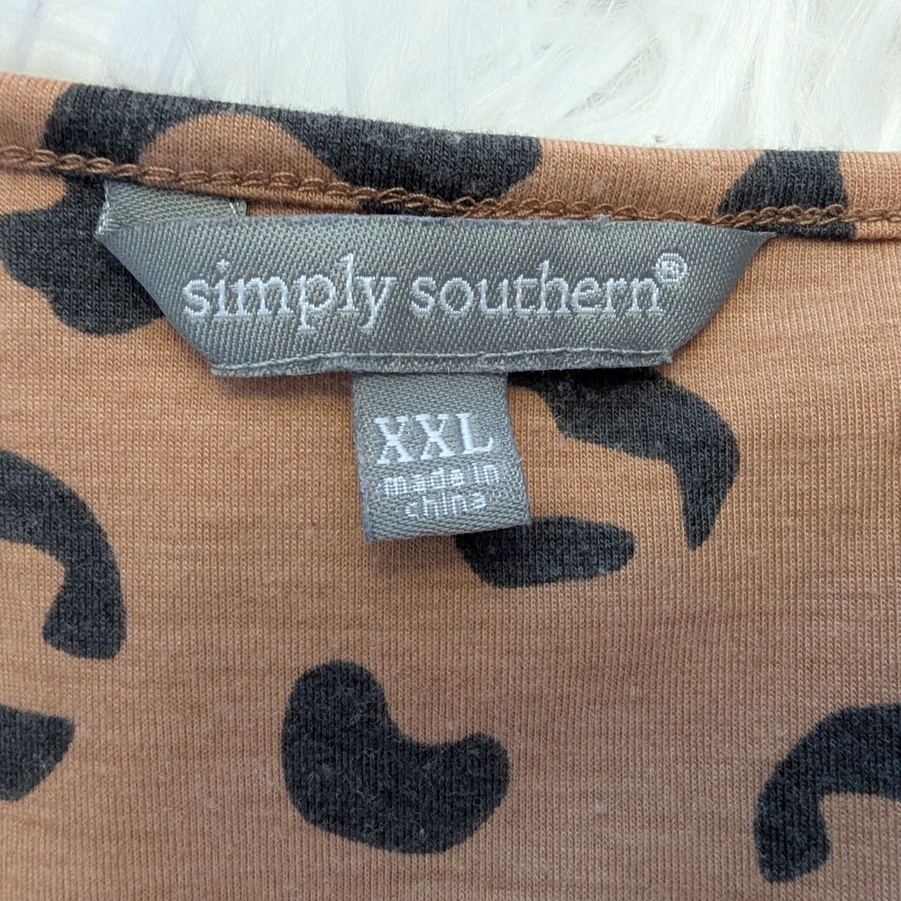 Simply Southern Brown Leopard Print Blouse XXL Ruffles - Picture 5 of 10